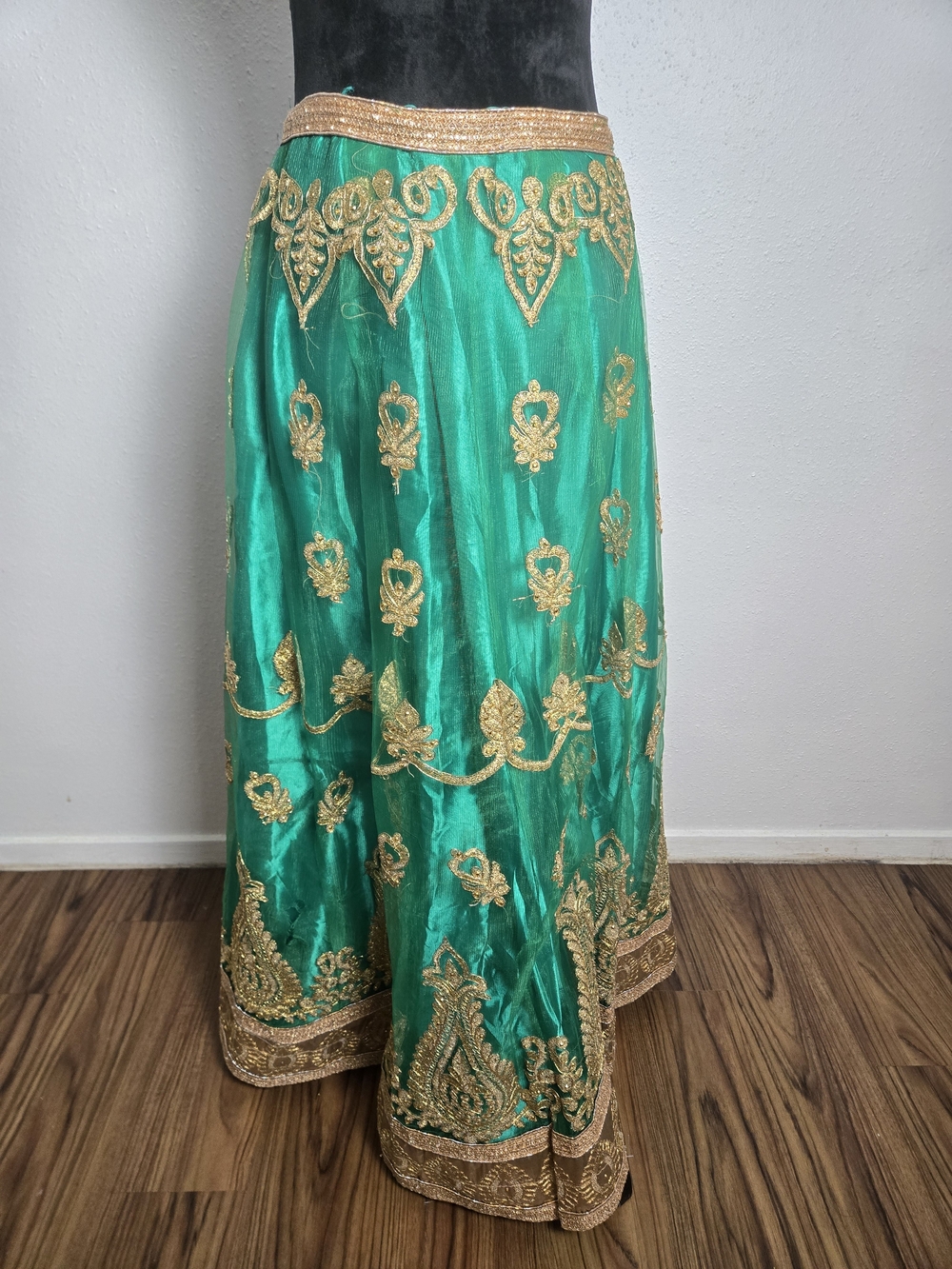Embroidered Green & Gold Maxi Skirt